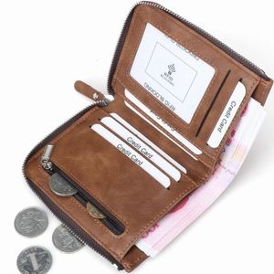 RFID Genuine Leather Wallet Zipper CardHolder 7008